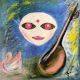 Maa Saraswati Oil Canvas Painting by Artist Debayan Kundu 30 x 30 Inches